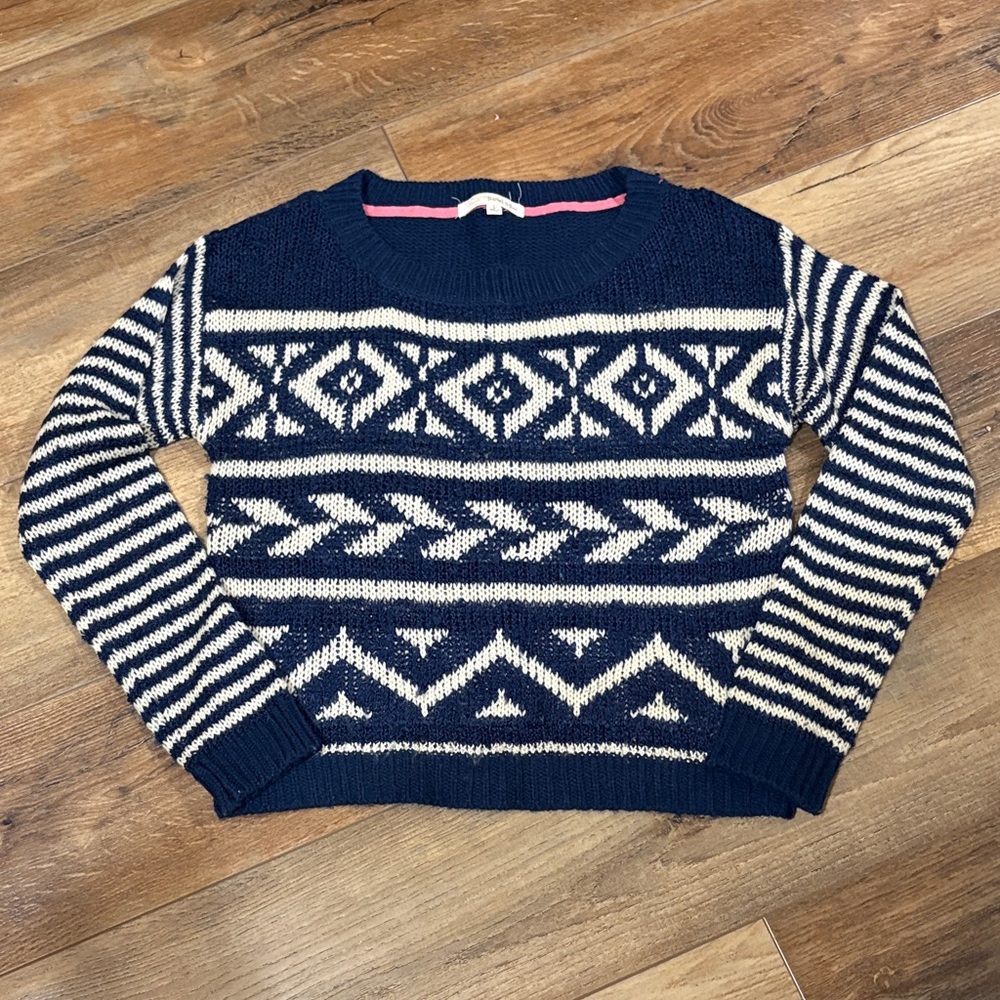 Rewind Navy and Cream Geometric Sweater